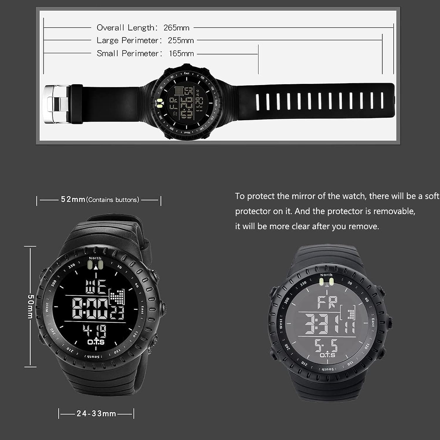 PALADA Mens Digital Sports Watch Waterproof Tactical Watch with LED Backlight Watch for Men